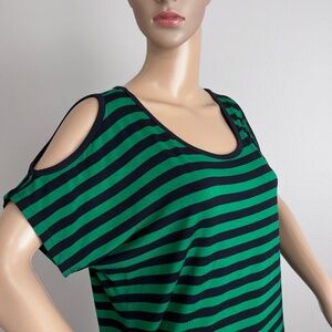 Michael Kors Women’s Green Cold Shoulder Striped Top size M